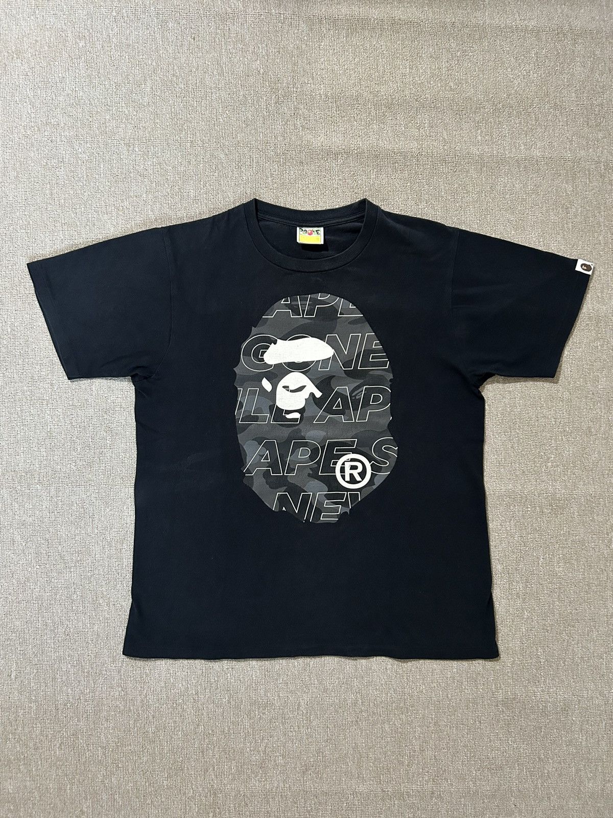 image of Bape Text Color Camo Big Ape Head Tee in Black, Men's (Size Medium)