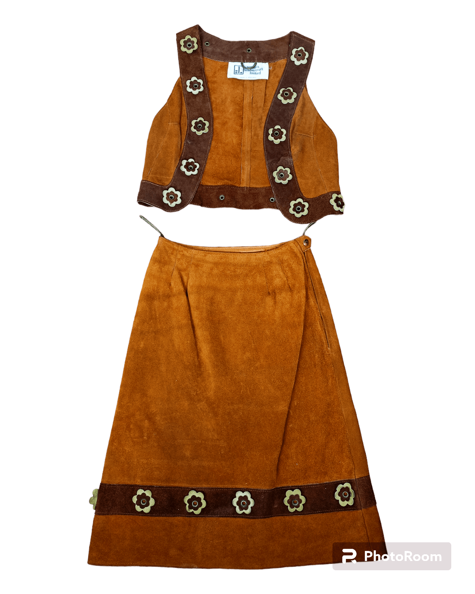 image of Complete Hipis Leather Vintage Hippie Outfit in Brown, Women's (Size Small)