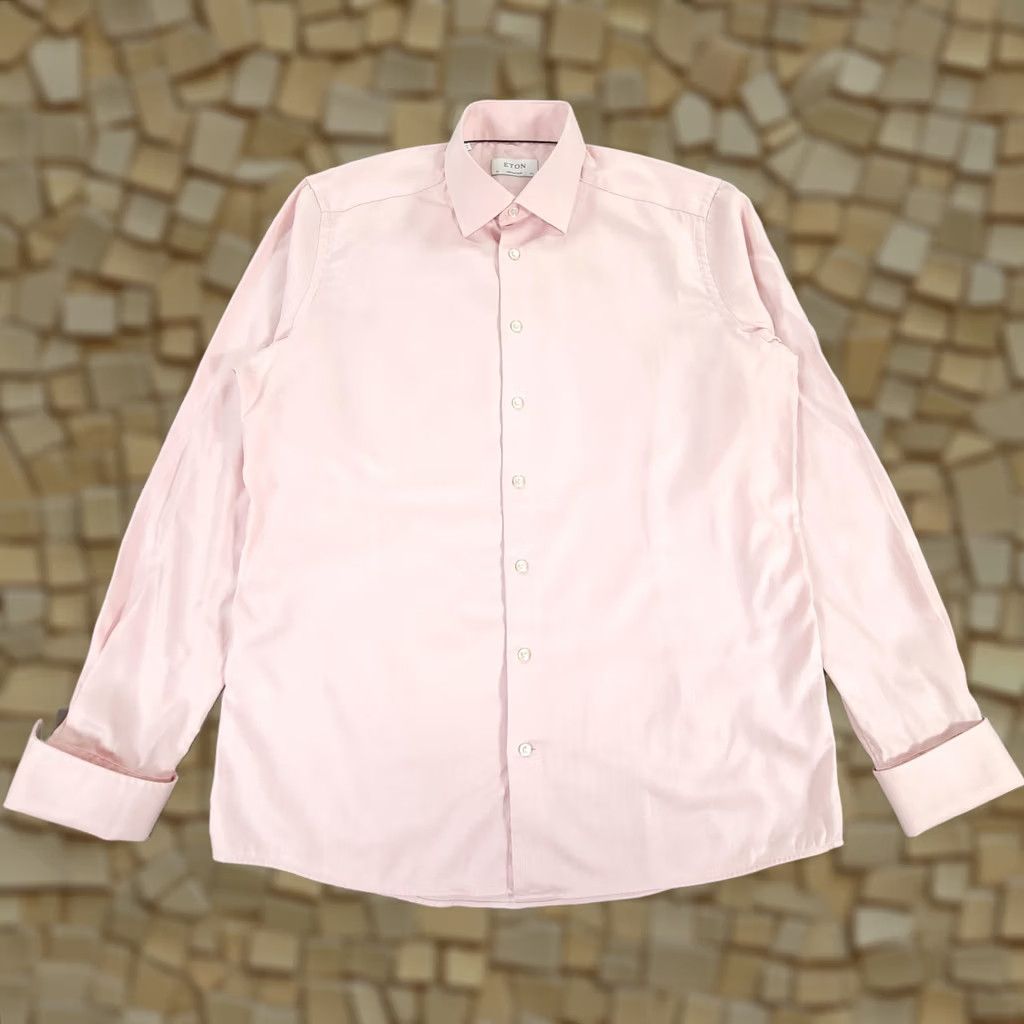 Eton ETON Mens Shirt Pink 17.5 Dress Shirt Long Sleeve Button Up Double Cuffs Herringbone Cotton" Size US XXL / EU 58 / 5 - 1 Thumbnail