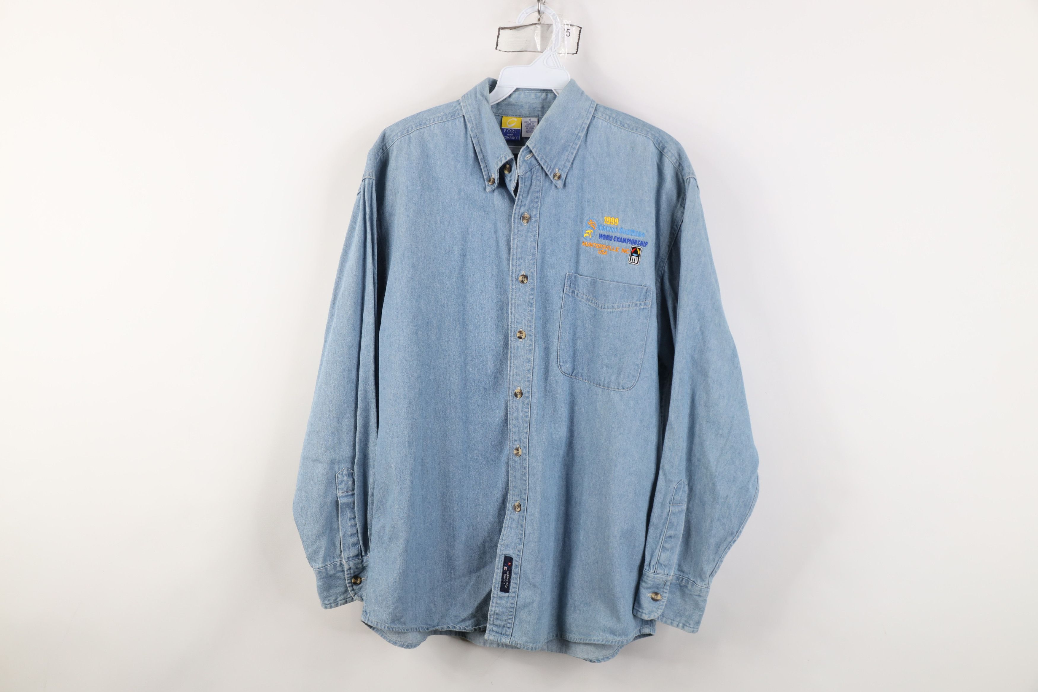 Vintage Vintage 90s Duathlon World Championship Denim Button Shirt Size US S / EU 44-46 / 1 - 1 Thumbnail