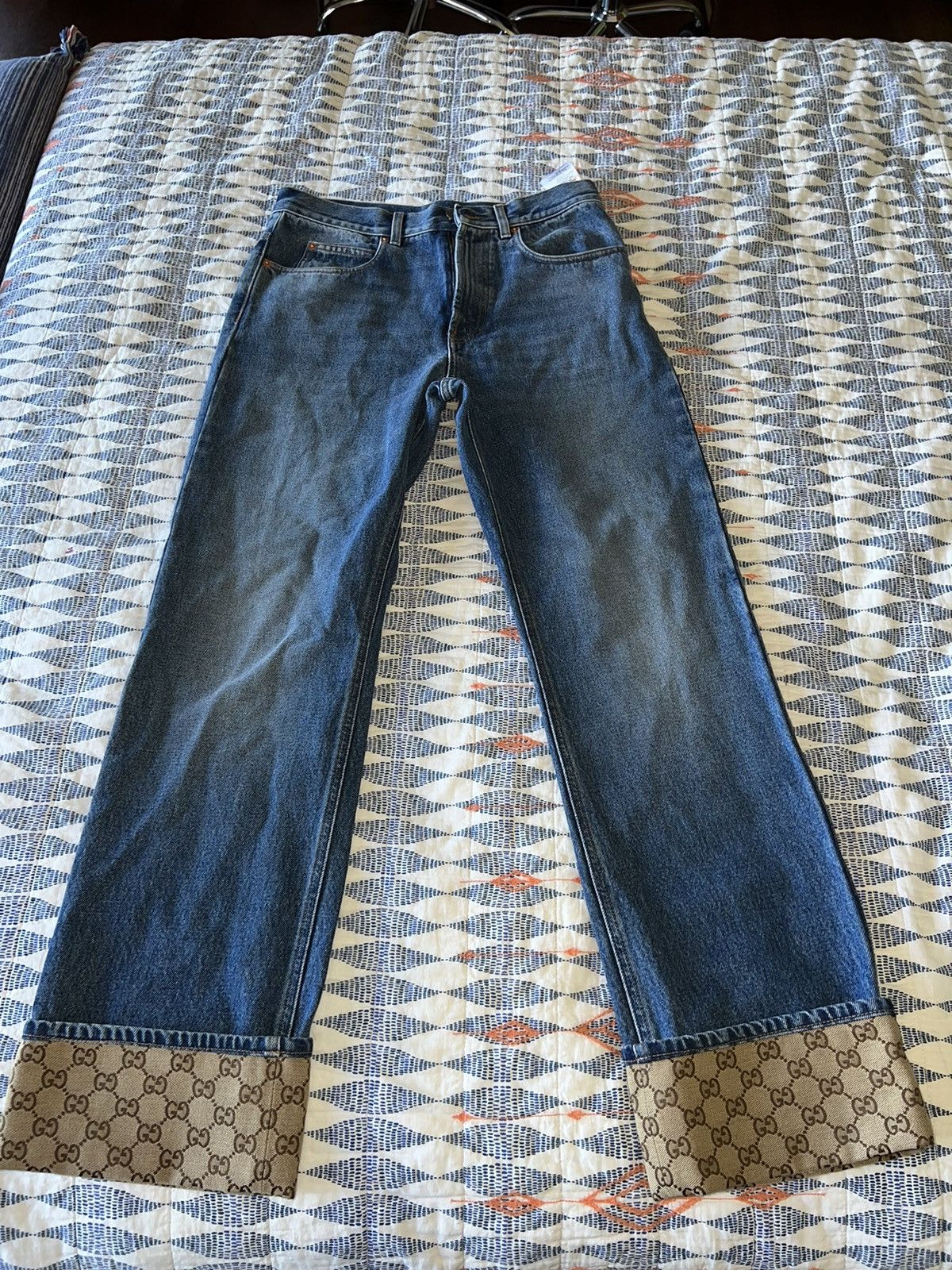 Gucci Denim Pants with Cuffs - Men Blue / M