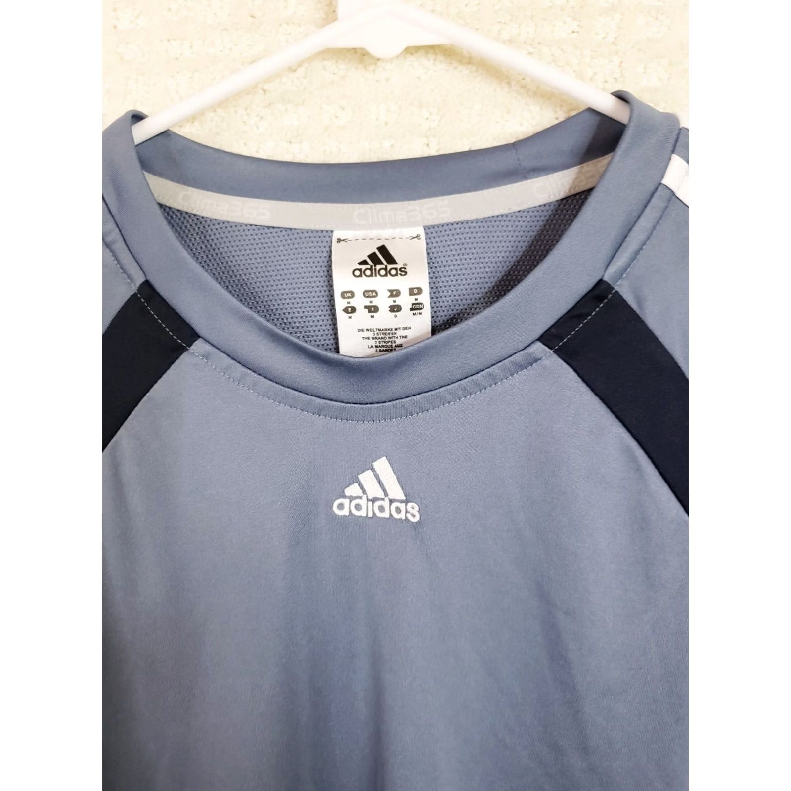 Adidas Adidas Men's M Blue Black SS 3 Stripe Tennis Golf Shirt Sports Workout Crewneck T-Shirt Athletic Plasma (Note: Pls ignore) Size US M / EU 48-50 / 2 - 5 Thumbnail