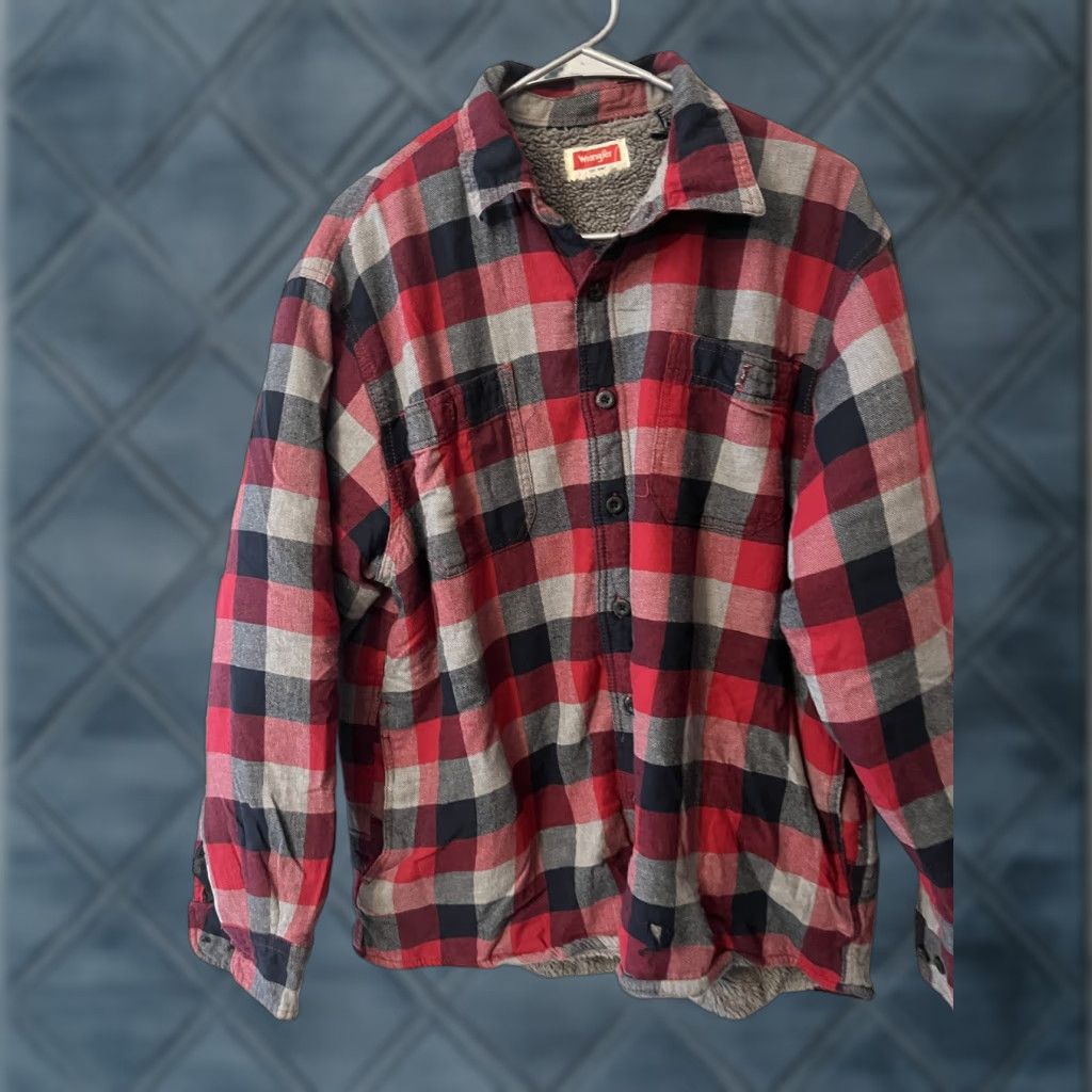 Wrangler VINTAGE Wrangler Jacket Large Red Plaid Sherpa Lined Flannel Shirt Shacket Heavy Mens Size US L / EU 52-54 / 3 - 1 Thumbnail