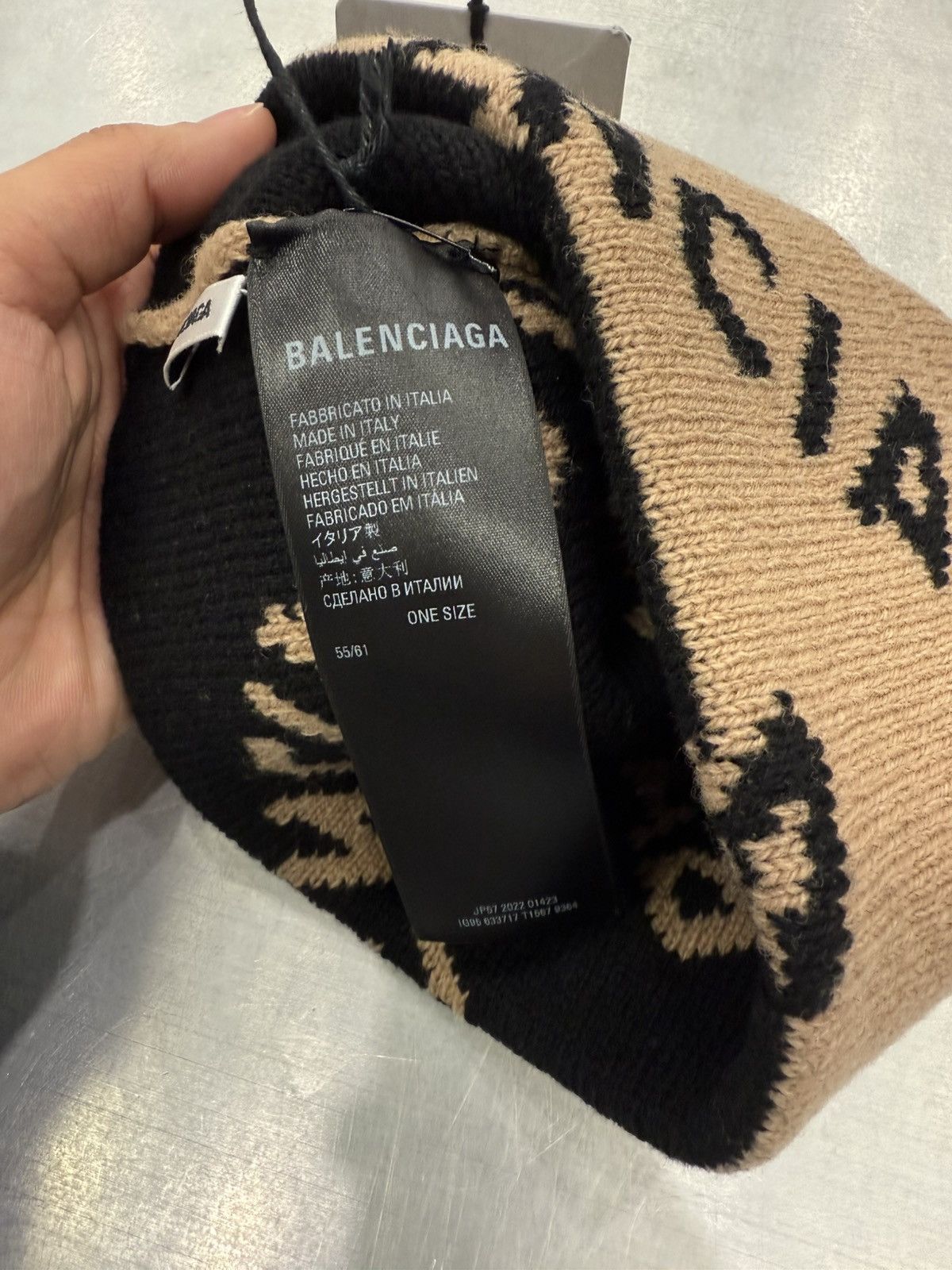 Balenciaga Balenciaga Allover Logo Beanie Beige Size ONE SIZE - 4 Thumbnail