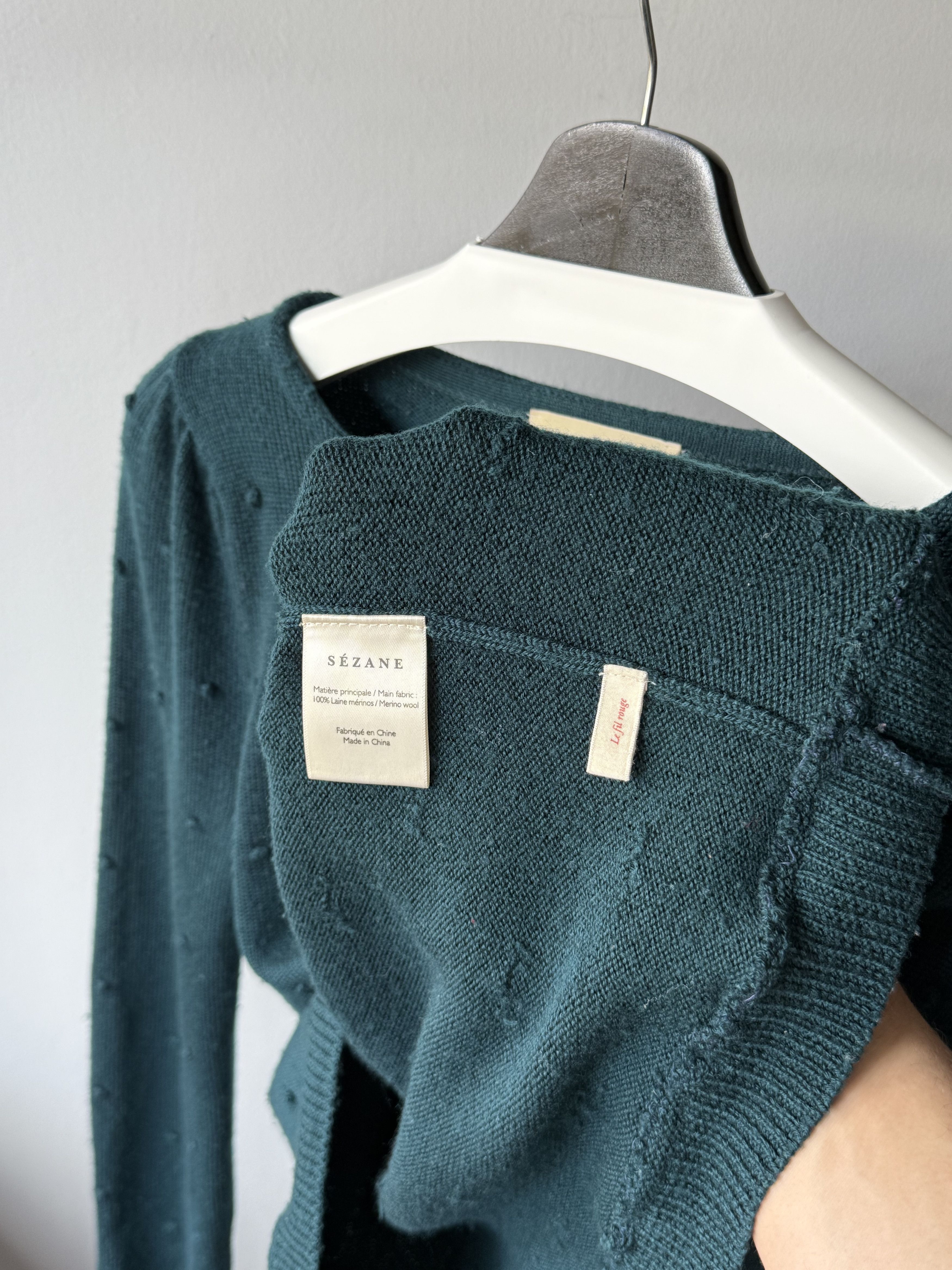 Sezane La Maille Sezane Green Merino Wool Popcorn Knitted Sweater Size S / US 4 / IT 40 - 10 Thumbnail