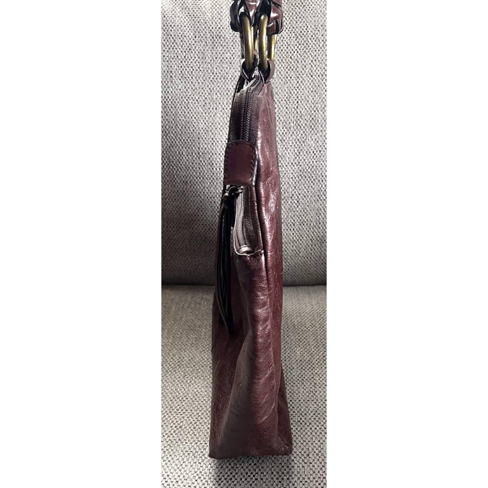 Vintage Hobo International Textured Leather Fringe Zip Braided Straps Handbag Purse Size ONE SIZE - 4 Thumbnail
