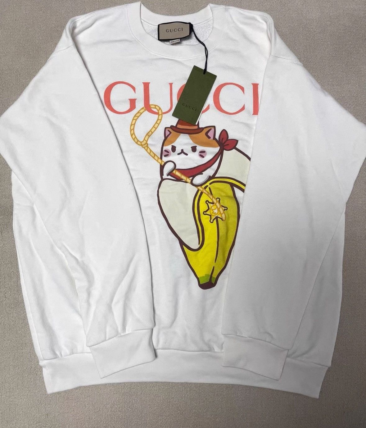 Gucci Gucci Yellow rubber cat white loose sweatshirt 2501-Nextarr Size US XL / EU 56 / 4 - 1 Thumbnail
