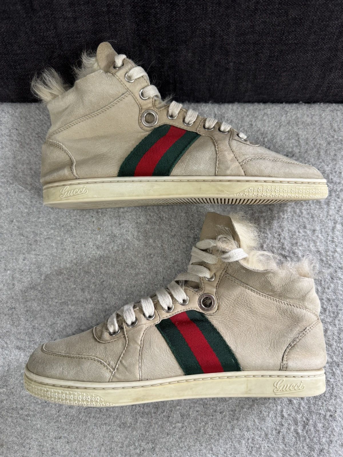 Gucci Gucci Ace High Top Mongolian Lambskin Sneakers Fur 36 Size US 6 / IT 36 - 2 Thumbnail