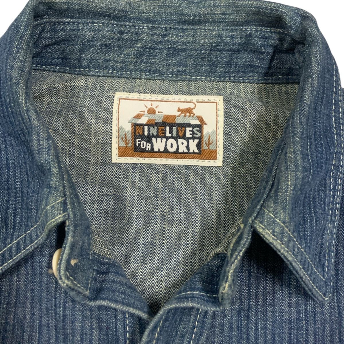 Nine Lives Nine Lives Herringbone Twill Japanese Denim Work Shirt Size US L / EU 52-54 / 3 - 6 Thumbnail