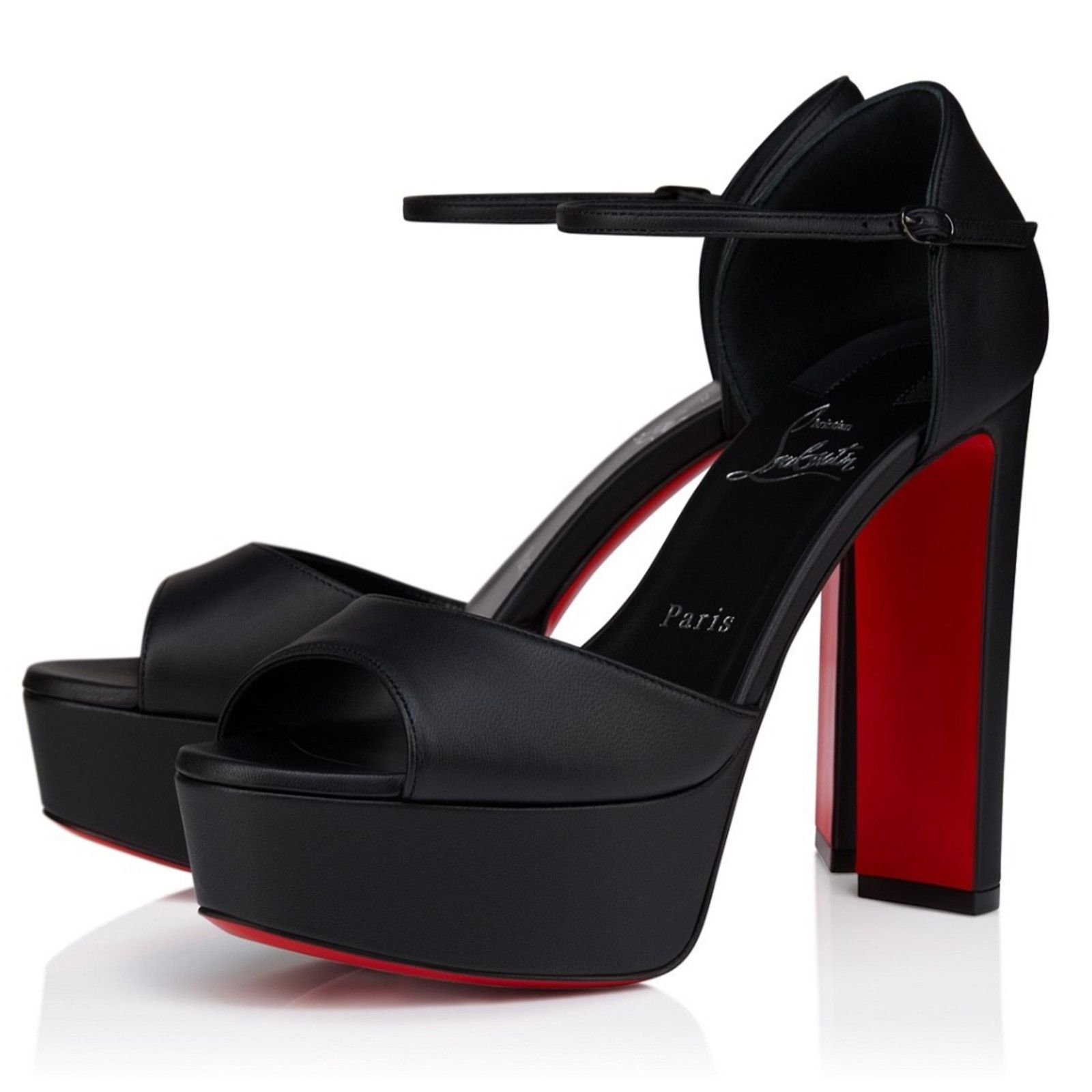 Christian Louboutin Sandaloo 130 Leather Heel Sandal 39.5 in Black, Women's