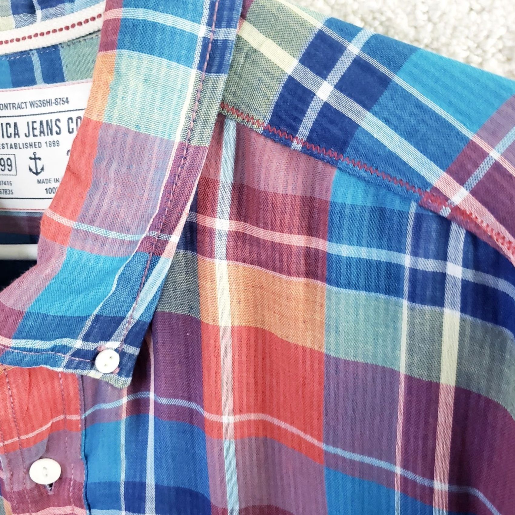 Nautica Nautica Jeans Co. Shirt Mens 2XL Multicolor Plaid Short Sleeve Button-Down 100% Cotton Size US XXL / EU 58 / 5 - 7 Thumbnail