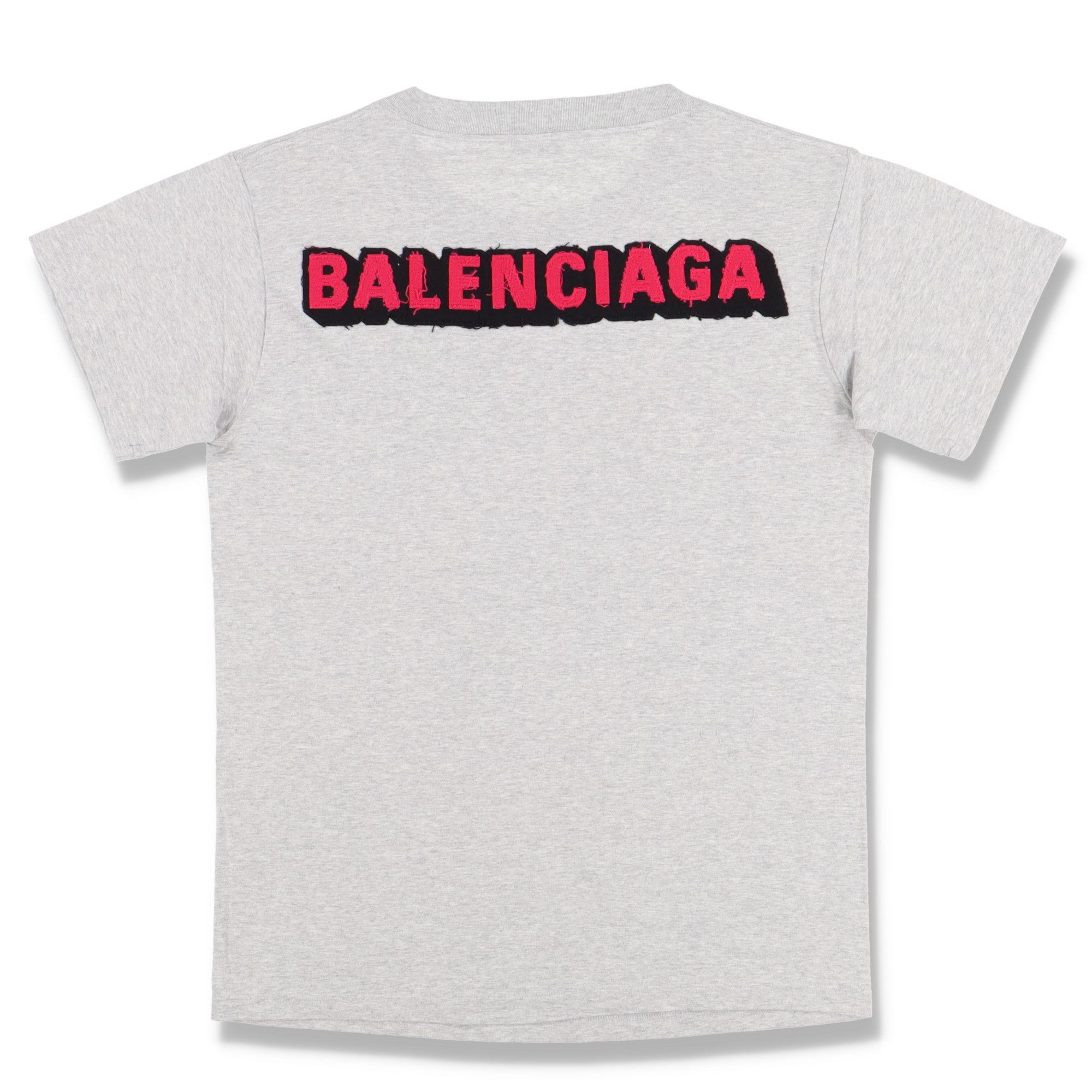 Balenciaga Grey and Pink Back Patch Logo T-Shirt | Grailed
