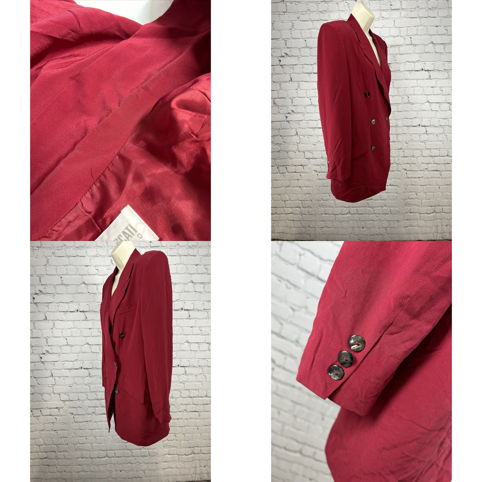 Vintage VINTAGE Hugo Buscati Milano Blazer Women Double-Breasted Red 100% Silk Peak Lapel Six-Button Three-Button Sleeve Lined WW? Size XL / US 12-14 / IT 48-50 - 9 Thumbnail