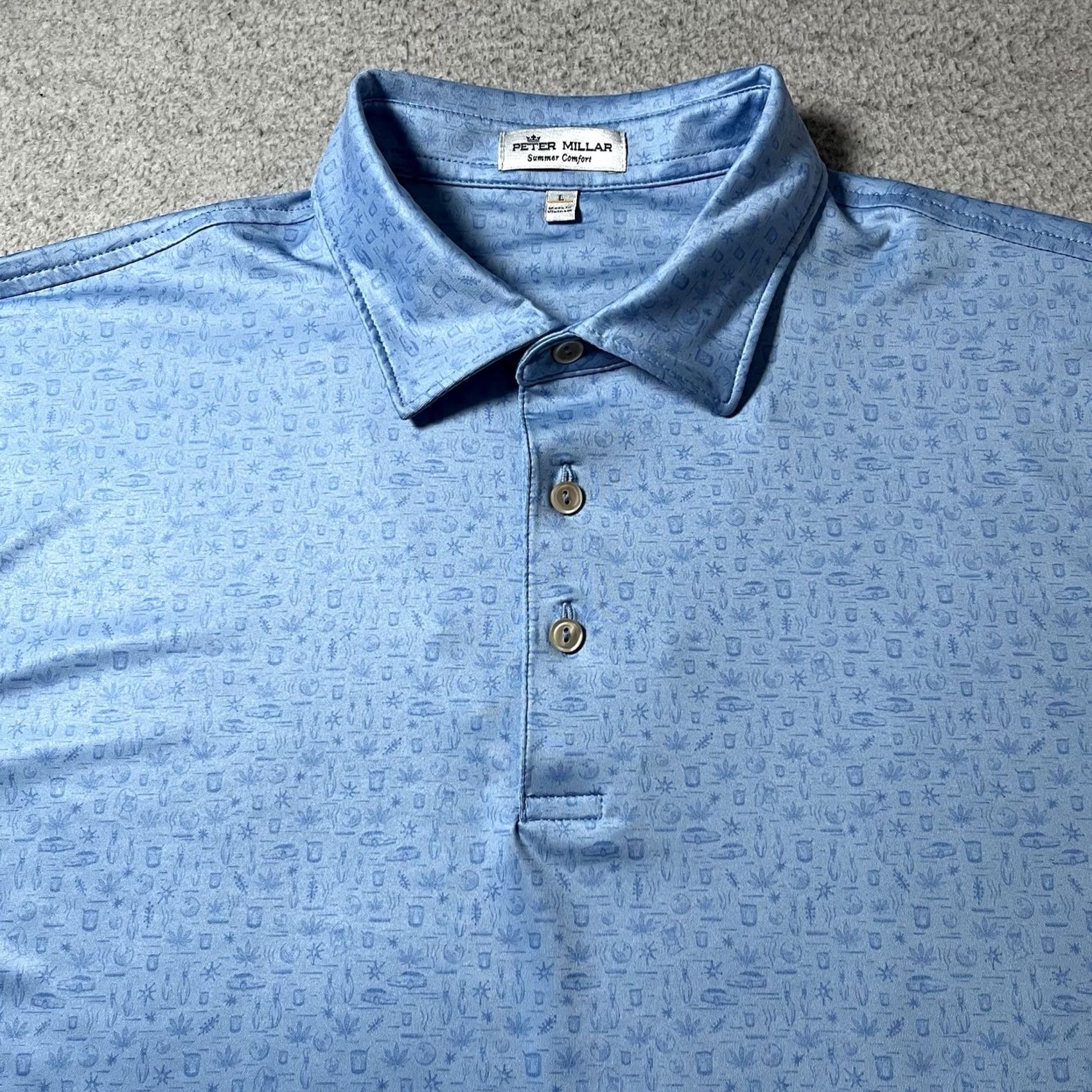 Peter Millar Peter Millar Polo Shirt Men Large All Over Print Summer Comfort Golf Ivanhoe Blue Geometric logo Embroidered Breathable Lightweight Polo Mens L Size US L / EU 52-54 / 3 - 5 Thumbnail