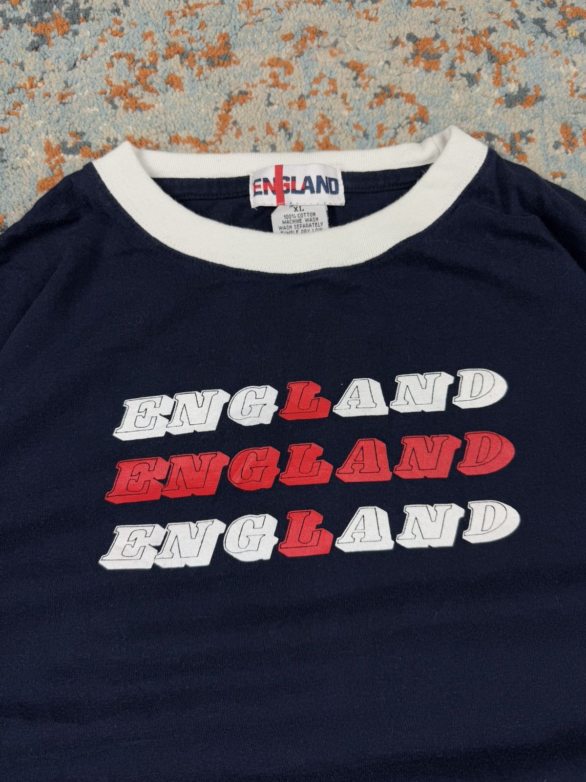 Vintage Vintage 90s England spellout flag ringer tee blokecore style Size US L / EU 52-54 / 3 - 4 Thumbnail