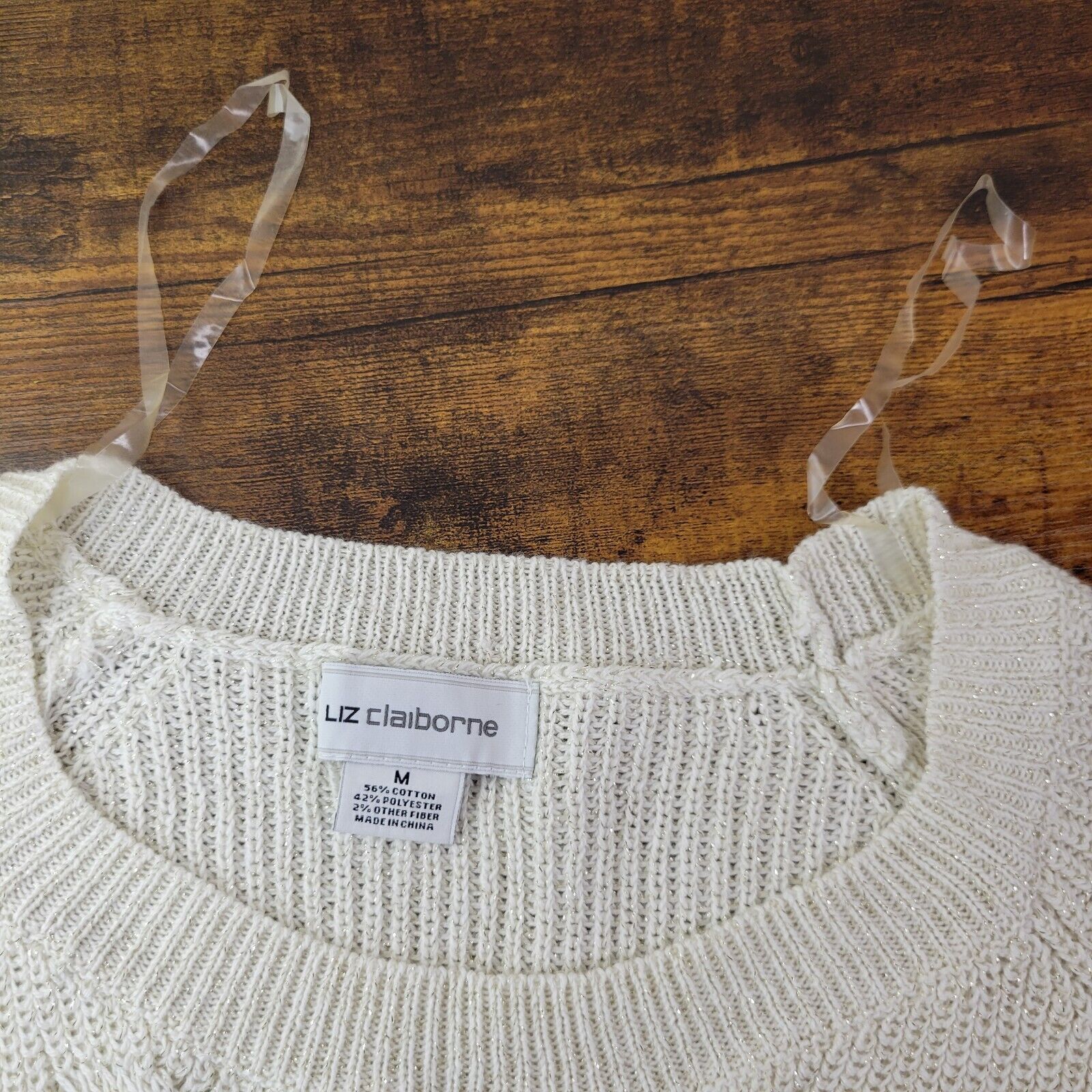 Other Liz Claiborne M White Knit Patterned Sweater Pullover Size M / US 6-8 / IT 42-44 - 3 Thumbnail