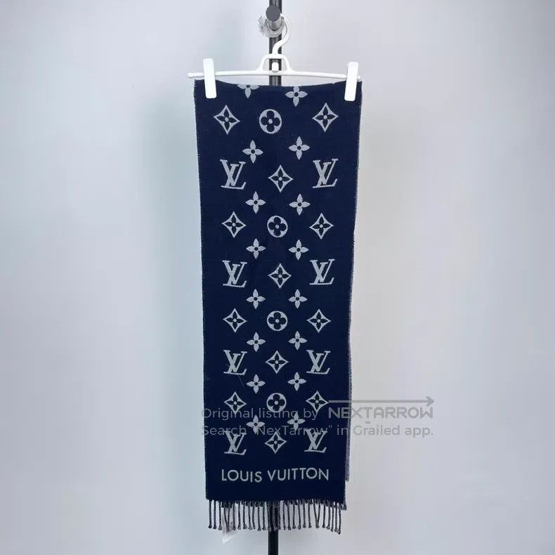 Louis Vuitton Louis Vuitton Monogram Dark Blue 100% Wool Scarf Size ONE SIZE - 9 Thumbnail