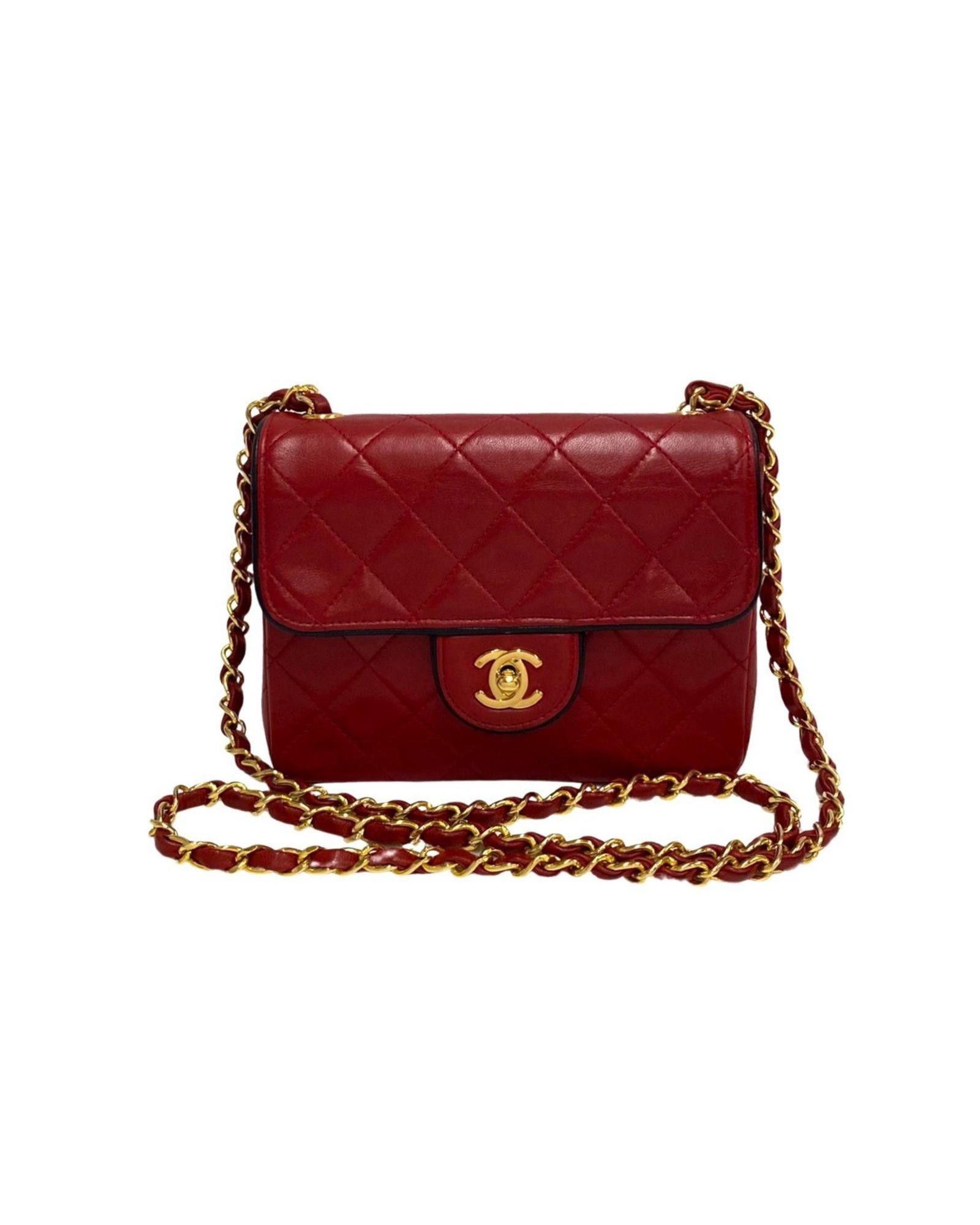 image of Chanel Red Leather Shoulder Bag, Women's
