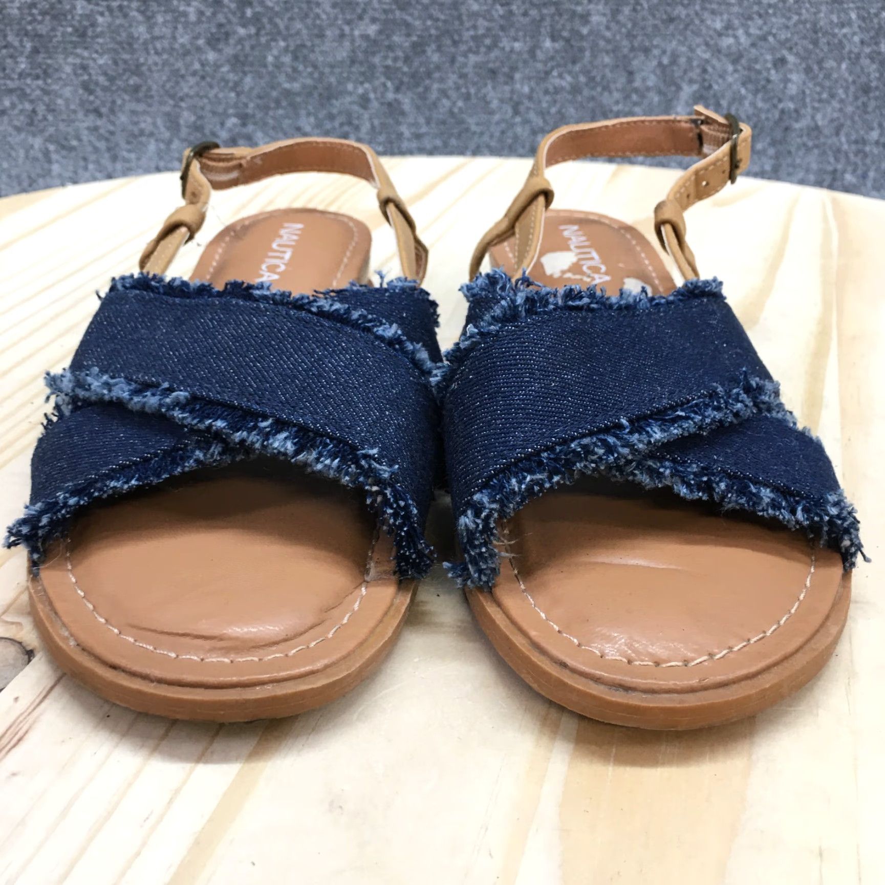Nautica Nautica Basin Slingback Flats Buckle Straps Casual Blue Fabric Sandals Womens 6 Size US 6 / IT 36 - 6 Thumbnail
