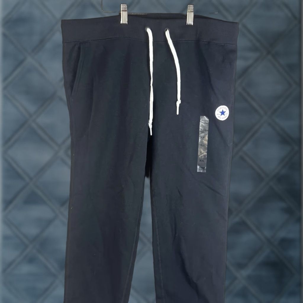 Converse VINTAGE? No—Proceed with optimized: Converse Sweatpants Mens 2XL Black Fleece Joggers Drawstring Cuffed All Star Size US 39 - 1 Thumbnail