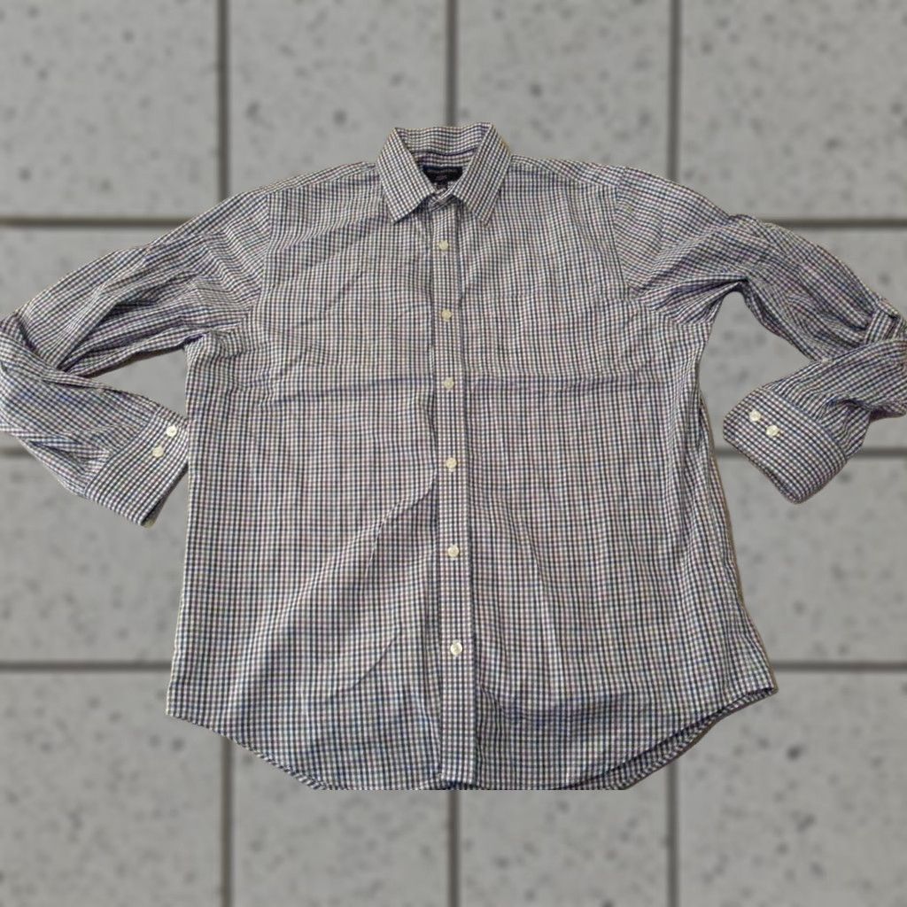 Banana Republic VINTAGE Banana Republic Dress Shirt Blue Plaid L 16 1/2 34 35 Cotton Button Mens Shirt Size 42R - 1 Thumbnail