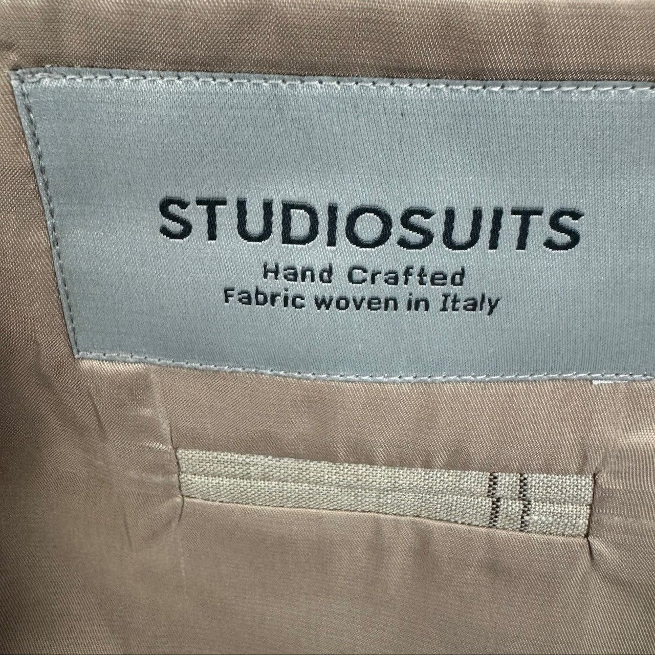 Other StudioSuits Bespoke Men's 2-Button Linen Blazer Beige Plaid Size 38L - 4 Thumbnail