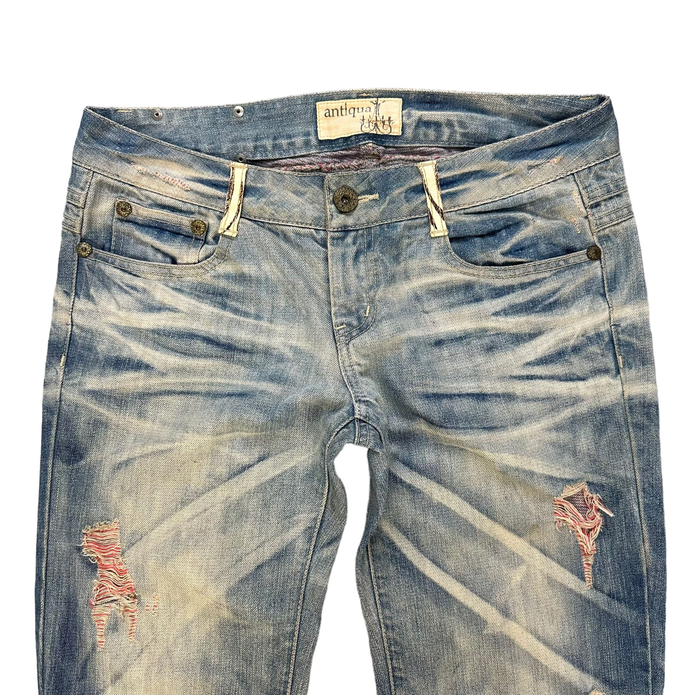 Japanese Brand ANTIQUA TRASHED LIGHT WASH ZEBRA PILE JEANS #8858-032 Size 32" / US 10 / IT 46 - 2 Thumbnail