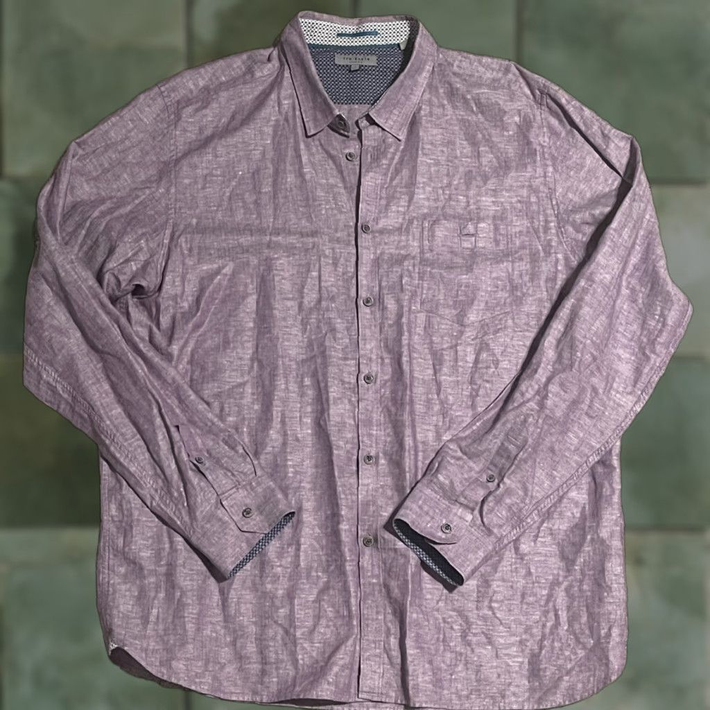 Ted Baker Ted Baker London Shirt Mens Long Sleeve Button-Up Purple Linen Blend Sz 7 Size US M / EU 48-50 / 2 - 1 Thumbnail