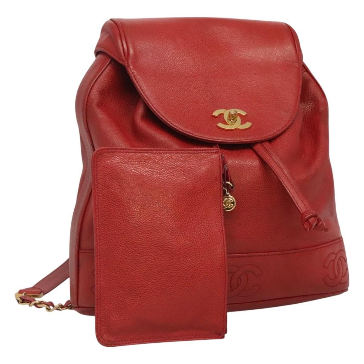 Chanel Chanel Caviar Skin Backpack Red Gold CC Size ONE SIZE - 1 Thumbnail
