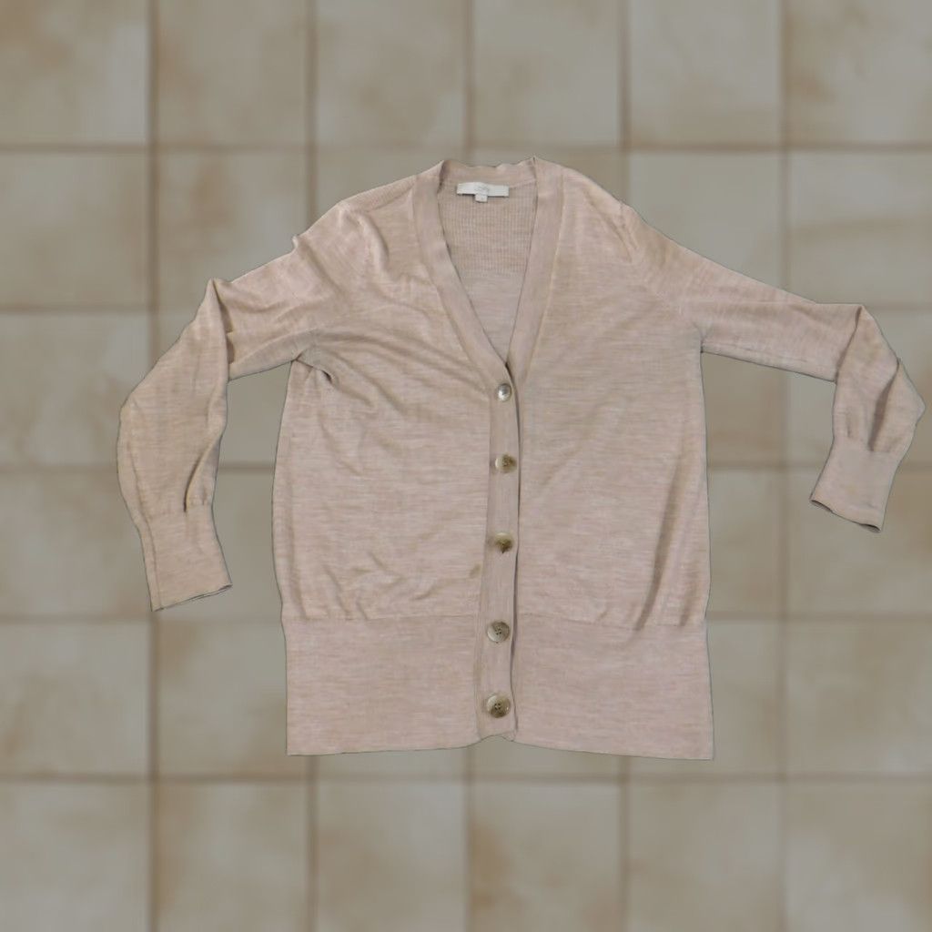 Loft LOFT Cardigan Sweater Womens L Beige Knit Rib Button V-Neck Stretch Casual Modern Designer Fall Winter Spring Size L / US 10 / IT 46 - 1 Thumbnail