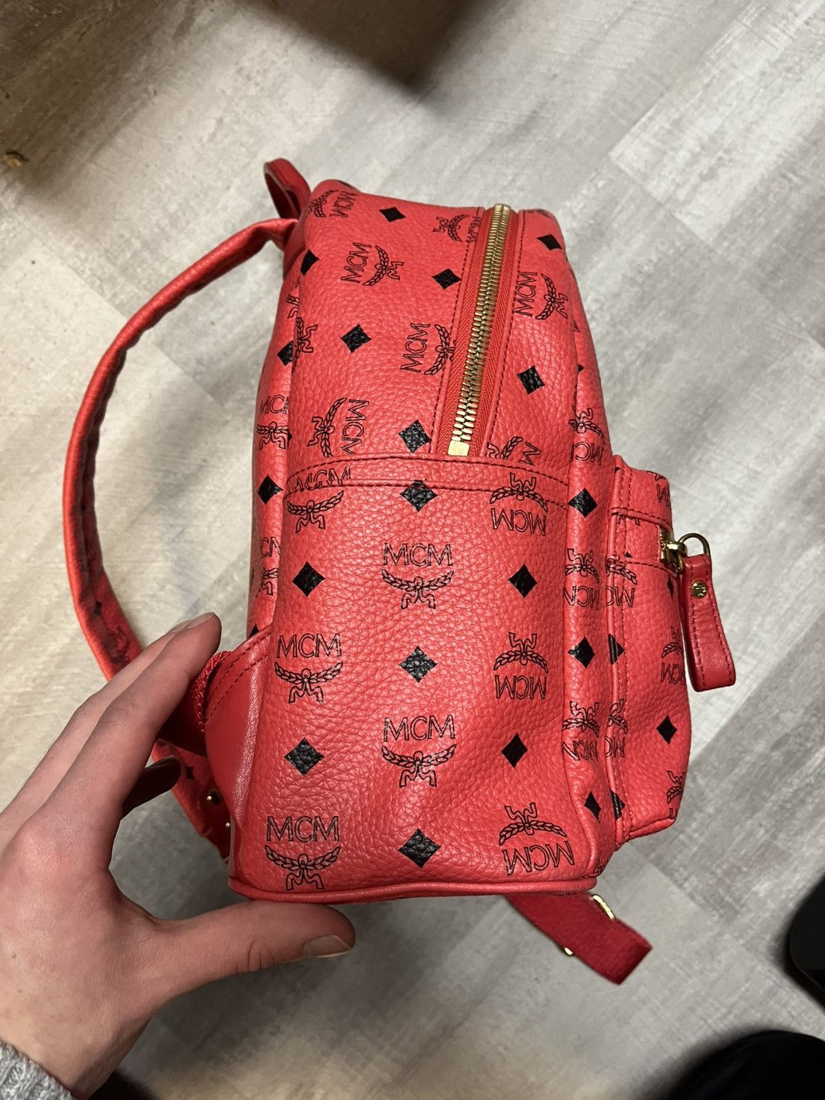 MCM MCM Red/Watermelon Colour Logo Monogram Backpack Size ONE SIZE - 2 Thumbnail