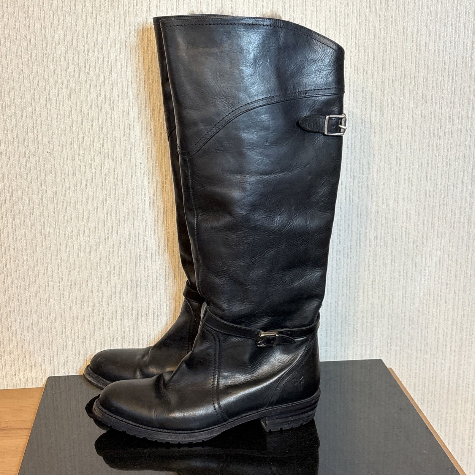 Frye Frye Dorado Riding Boots Womens Size 7 Black Leather Rabbit Size US 7 / IT 37 - 4 Thumbnail