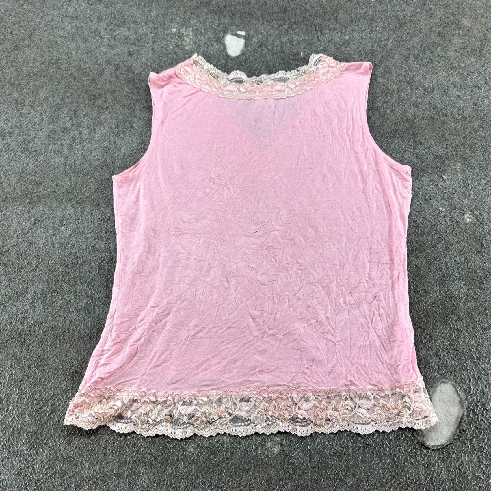 Pinko VINTAGE Vol 1 Tank Top Womens XL Pink Sleeveless V Neck Floral Lace 90s Summer Size XL / US 12-14 / IT 48-50 - 3 Thumbnail