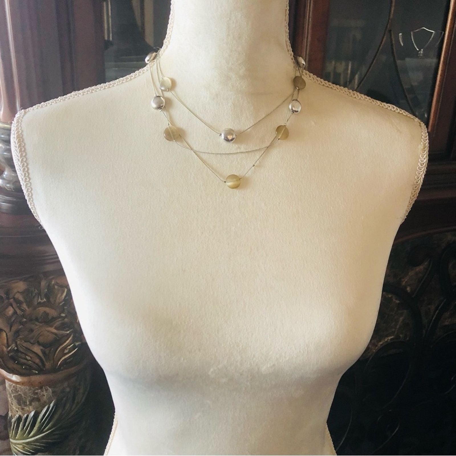 Jewelry Triple strand beaded silver chain necklace Size ONE SIZE - 5 Thumbnail