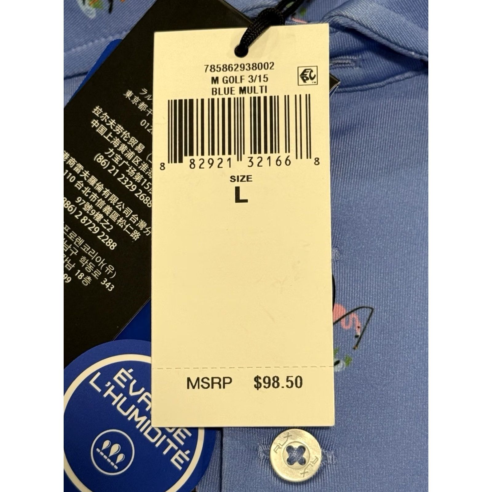 Ralph Lauren VINTAGE NWT RLX Ralph Lauren Fishing Flamingo Golf Polo Shirt Blue Sz L Retail 8.50 Size US L / EU 52-54 / 3 - 4 Thumbnail
