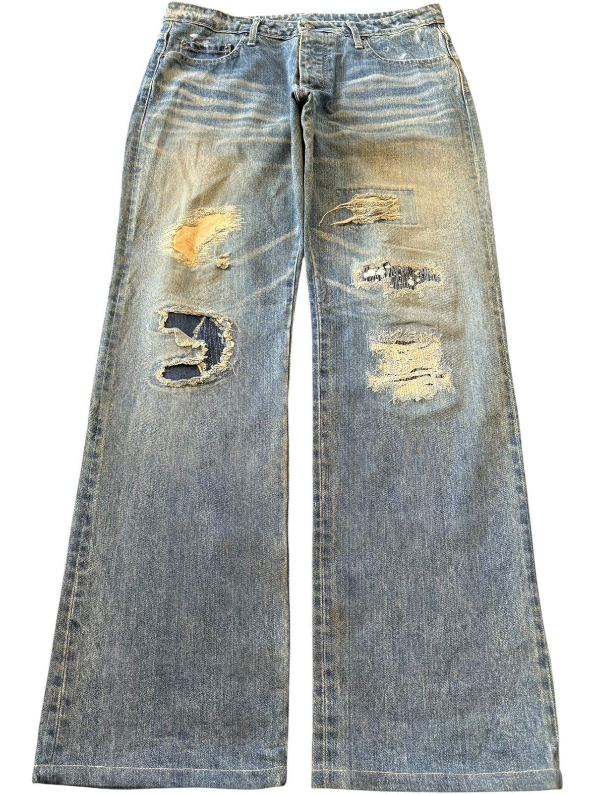Kapital Vintage Japanese Brand Mud Wash Patch Distress Baggy Jeans Size US 34 / EU 50 - 1 Thumbnail