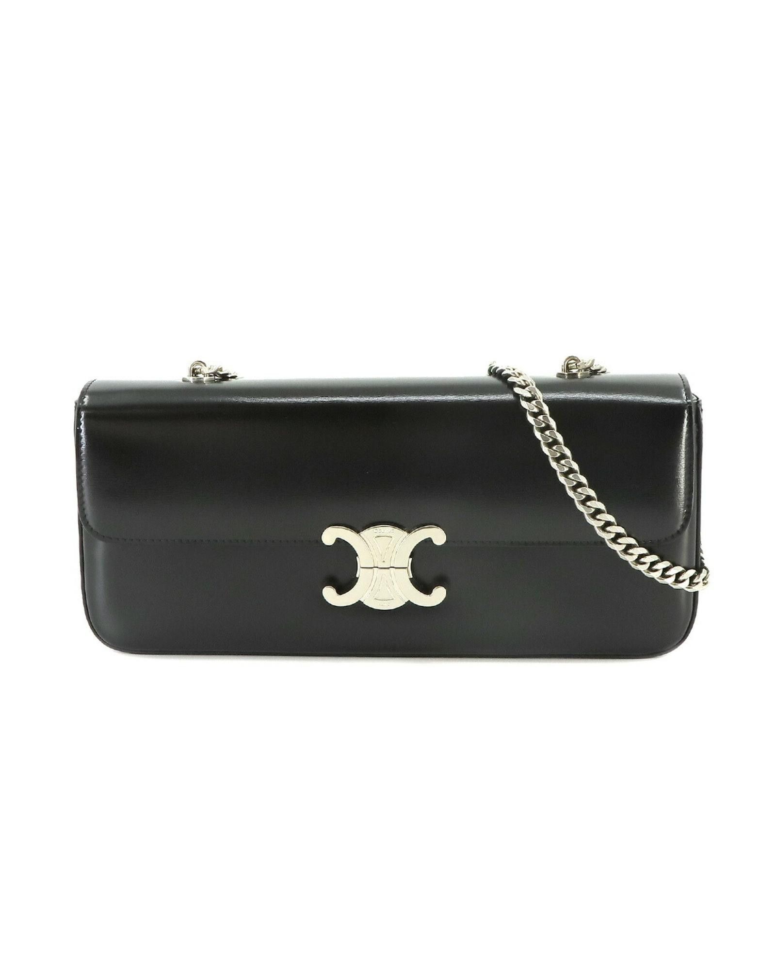 image of Celine Black Leather Shoulder Bag With Sleek Design And Timeless Charm, Women's