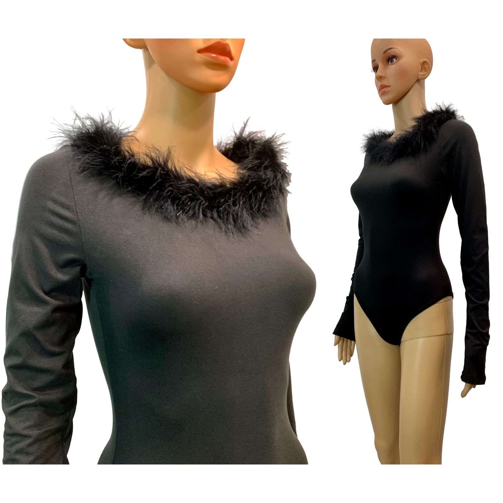 Other NEW Nadia Aboulhosn Black Bodysuit Marabou Trim | S Size S / US 4 / IT 40 - 4 Thumbnail
