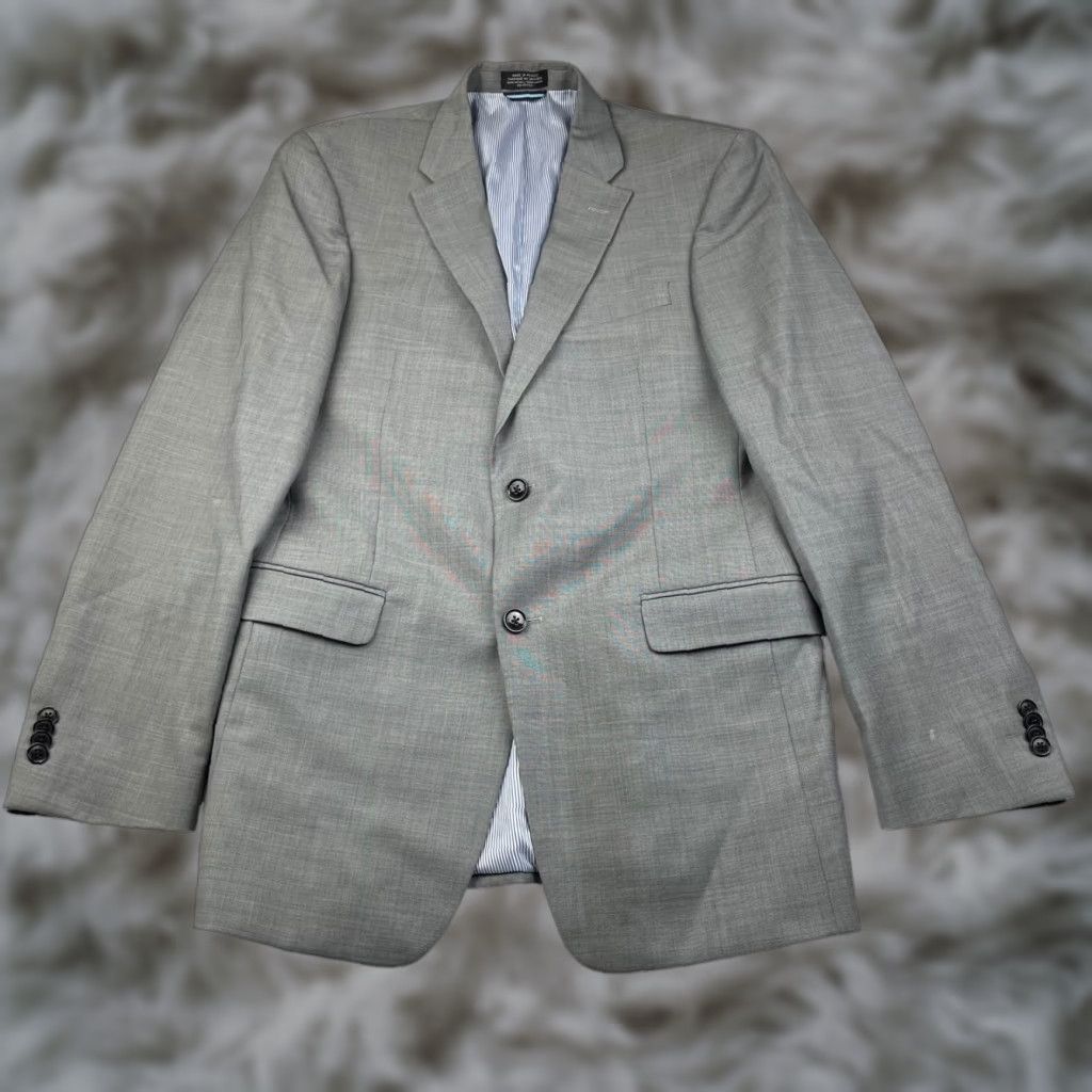 Tommy Hilfiger Tommy Hilfiger Men's Blazer 48 Long Gray 100% Wool 2-Button Jacket Coat Jacket Front Two-Button Notch Lapel Classic Fit Wool Blazer Mens Size 48R - 1 Thumbnail