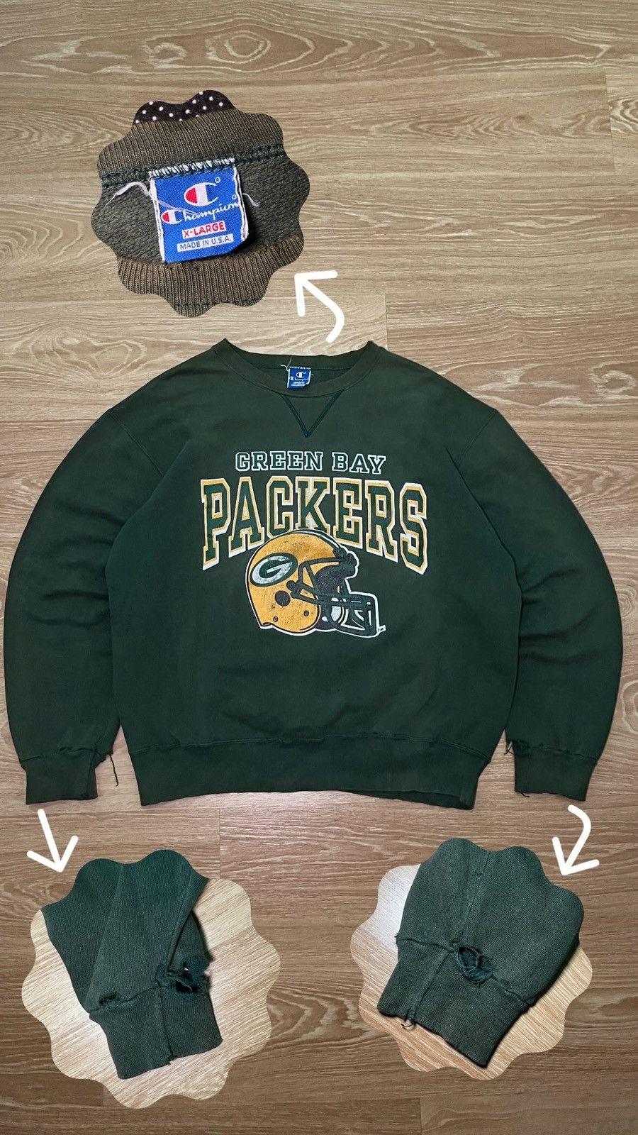 Champion × NHL × Vintage *Distressed* Green Bay Packers Champion 80’s Made in USA Size US XL / EU 56 / 4 - 20 Thumbnail