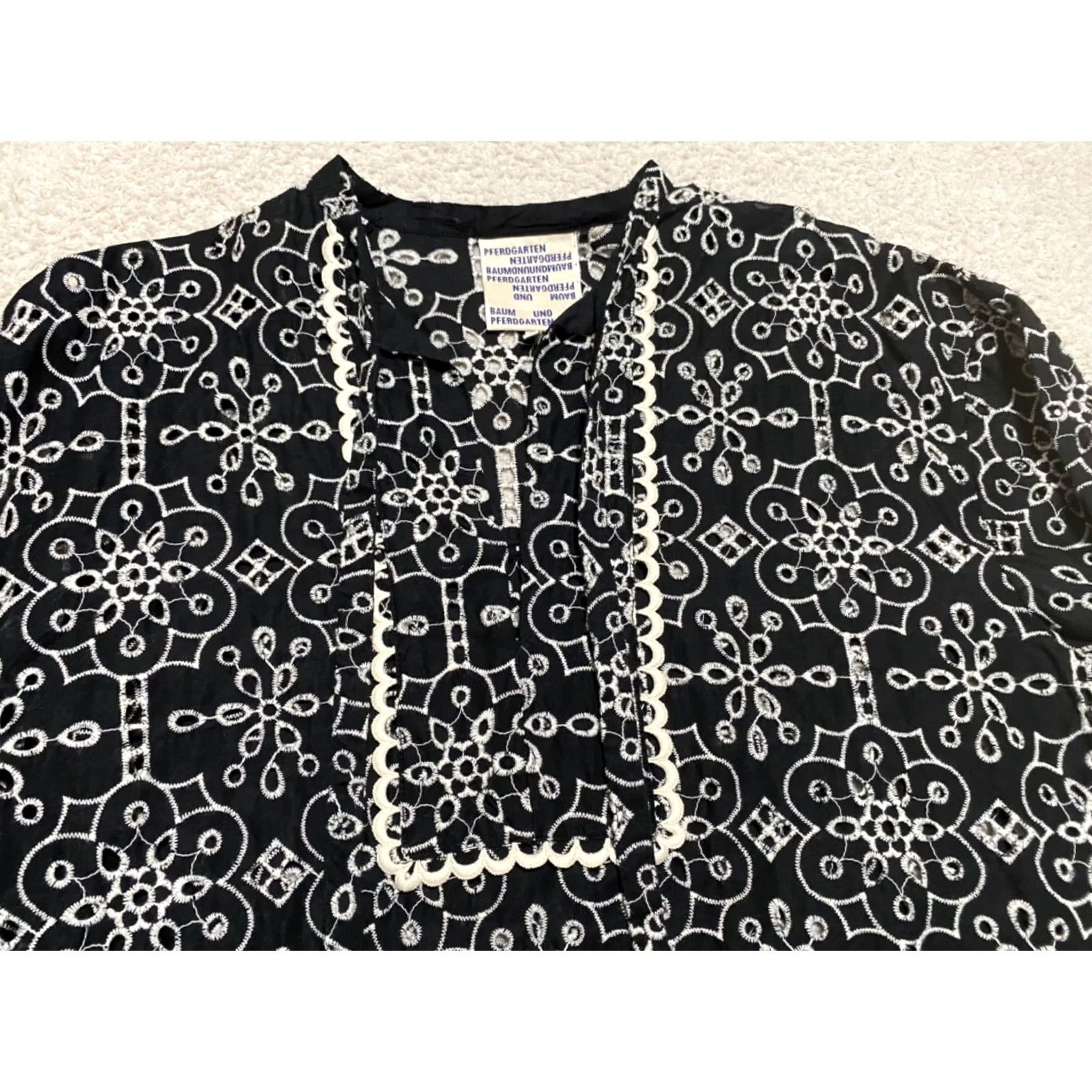 Baum und Pferdgarten Baum und Pferdgarten Shirt Womens sz 40 L/S Black Geometric Organic Cotton Blouse V-Neck Size S / US 4 / IT 40 - 3 Thumbnail