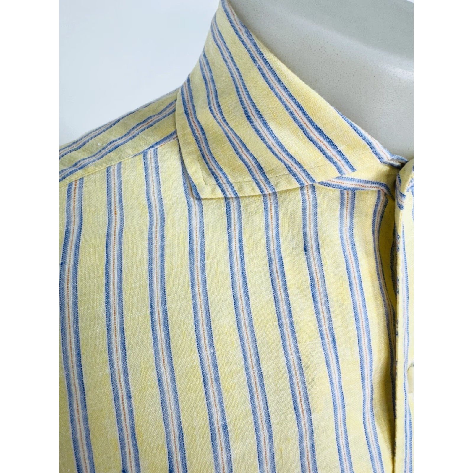 Vintage GIAMPAOLO Striped Linen Shirt Mens 40 XL? 40 Linen Shirt Men Long Sleeve Button-Up Yellow Blue Red EXCELLENT Size US L / EU 52-54 / 3 - 2 Thumbnail