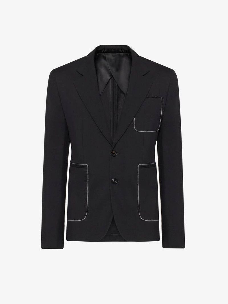 Alexander McQueen o1srvl11e0226 Contrast Stitch Single-Breasted Jacket Black Size US M / EU 48-50 / 2 - 1 Thumbnail