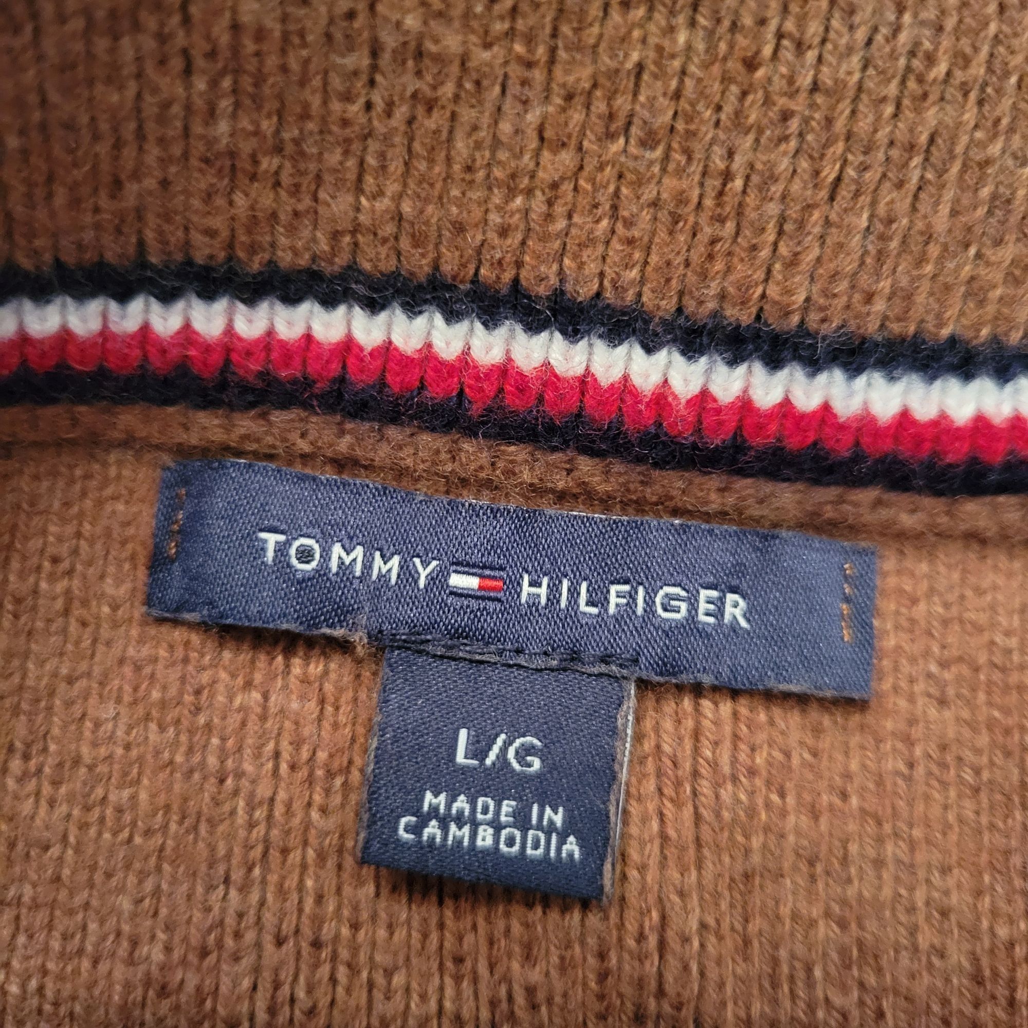 Tommy Hilfiger Tommy Hilfiger Brown Knit Skirt Buttons Striped Trim L Front Size 31" - 4 Thumbnail