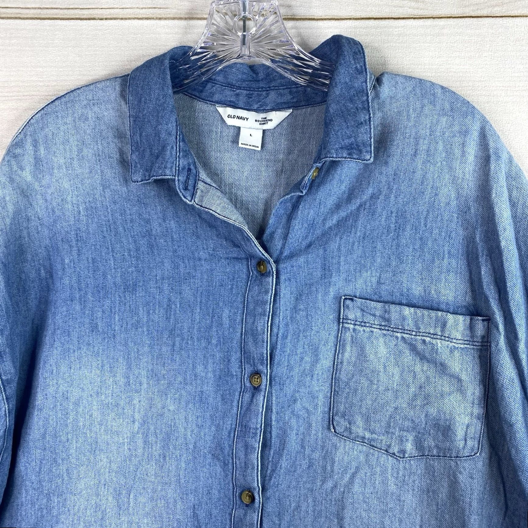 Old Navy Old Navy Shirt Women L Denim Button-Up Chambray Pocket Relaxed Casual Boho Beach 90s style Retro California Nautical Size L / US 10 / IT 46 - 2 Thumbnail