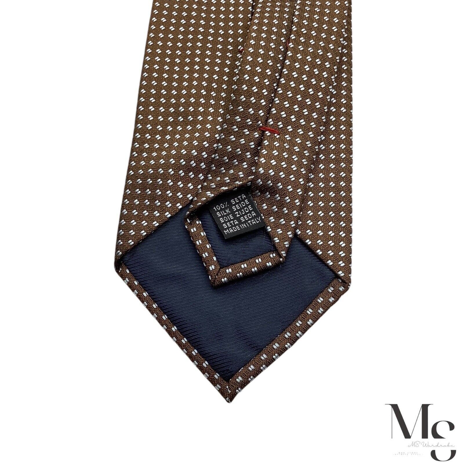 Designer SHIRT & TIES Brown Geometric Luxury Silk Tie Made In Italy Size ONE SIZE - 5 Thumbnail