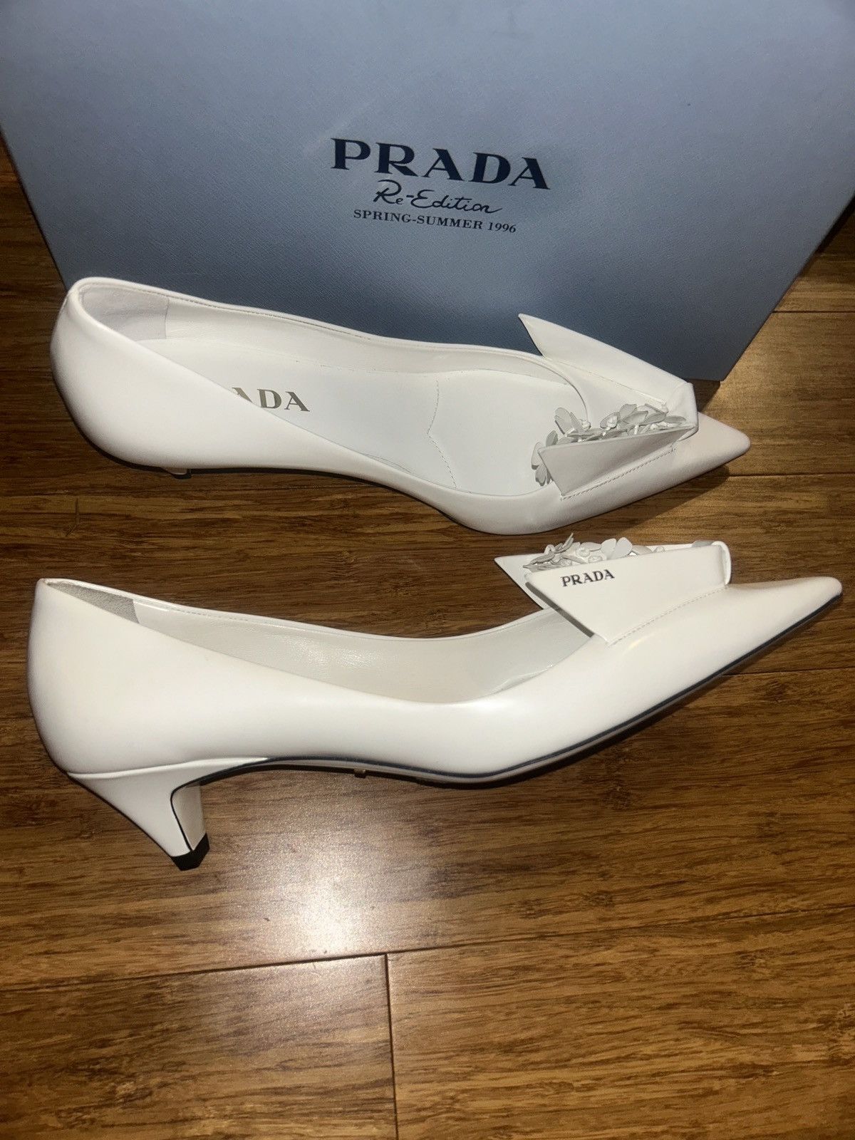 Prada PRADA Bunny Brushed Leather Kitten Heel Pumps Floral Size US 9 / IT 39 - 8 Thumbnail