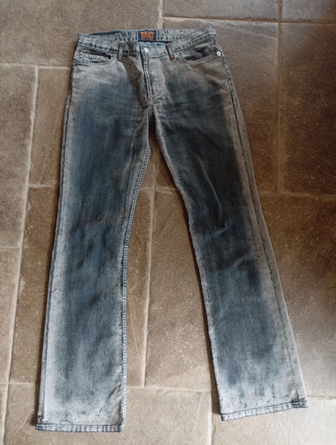 image of W Lt x W Lt Walter Van Beirendonck Waxed Bootcut Jeans in Grey, Men's (Size 28)