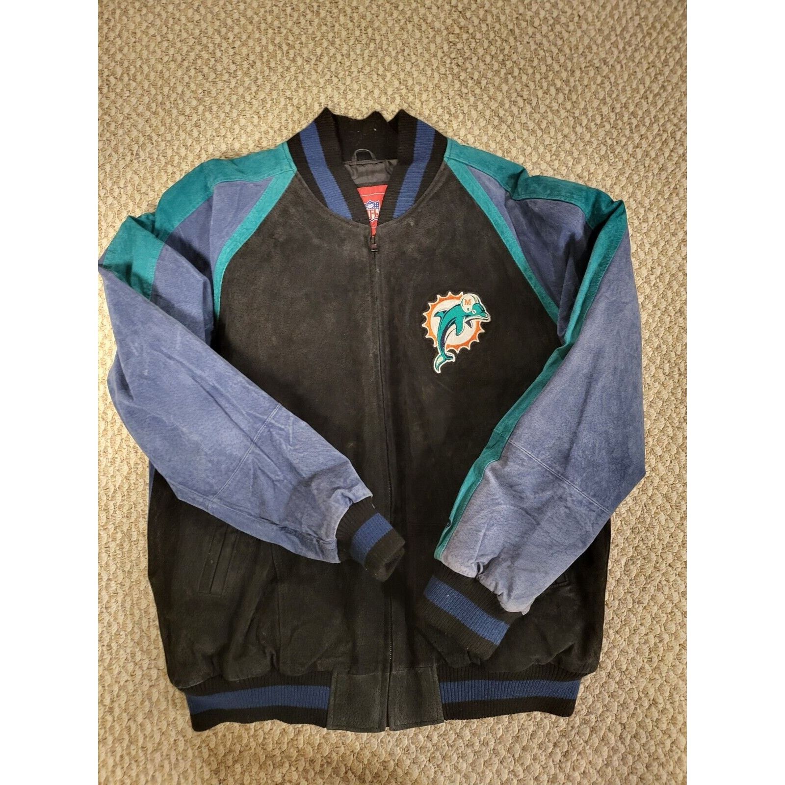 NFL Vintage Miami Dolphins NFL Suede Leather Bomber Jacket Size US L / EU 52-54 / 3 - 1 Thumbnail