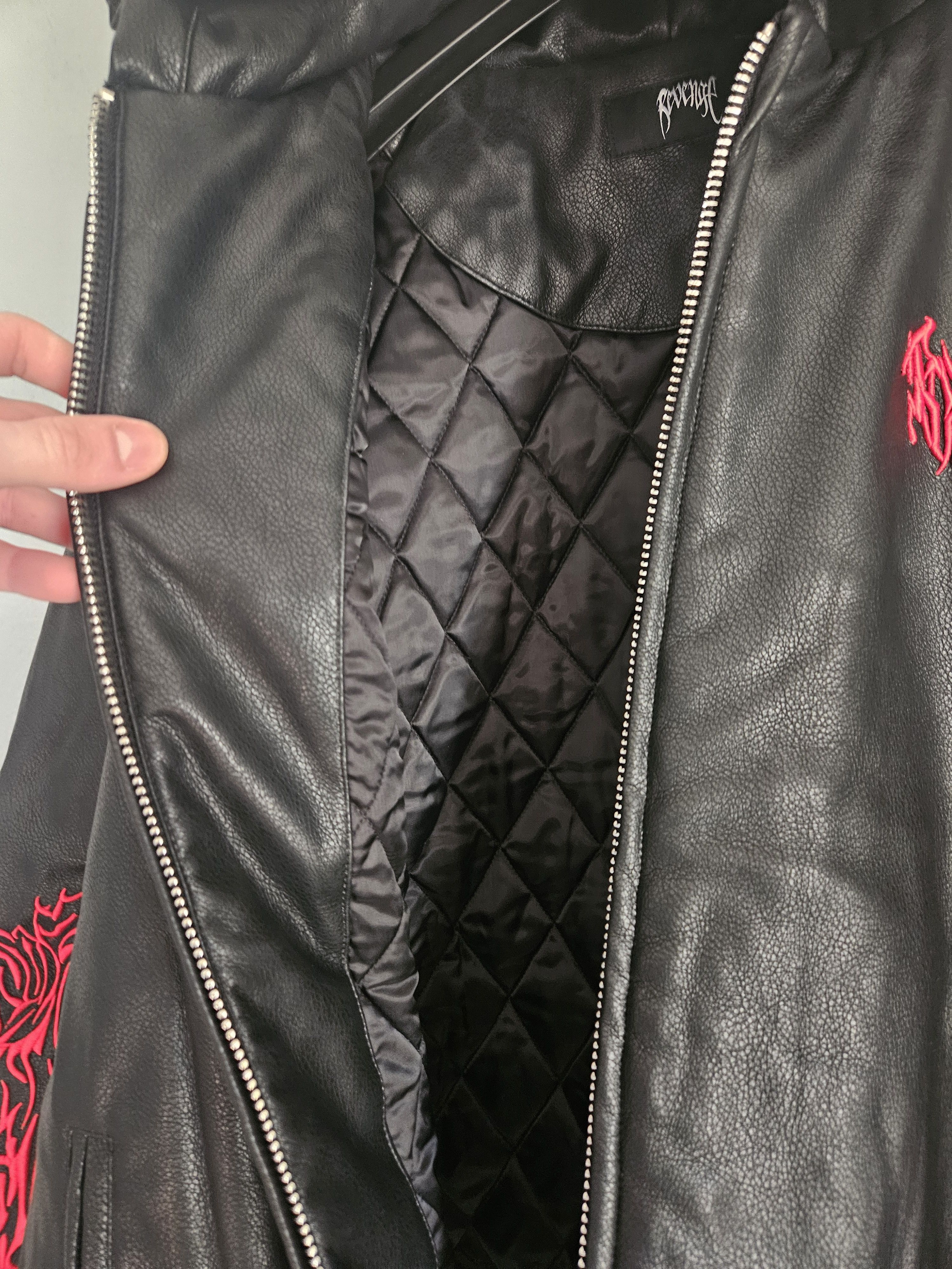Revenge Revenge Embroidered Gothic Tribal Leather Bomber Jacket Size US XL / EU 56 / 4 - 6 Thumbnail